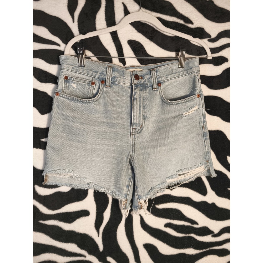 Madewell Relaxed Mid-Length Denim Shorts Size 26 Light‎ Wash Distressed